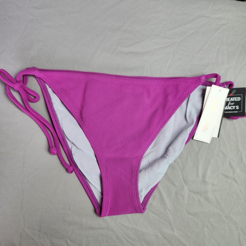 Salt Cove Bikini Bottom Ribbed Side Tie Hipster Swimsuit Plum Purple Size XL NWT